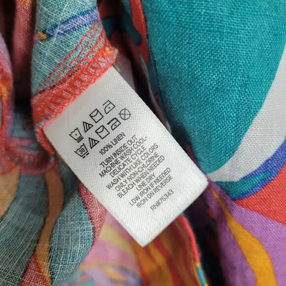 C&C California Dress Large Colorful Linen Floral Shift Pockets Vacation Beach - Picture 4 of 4